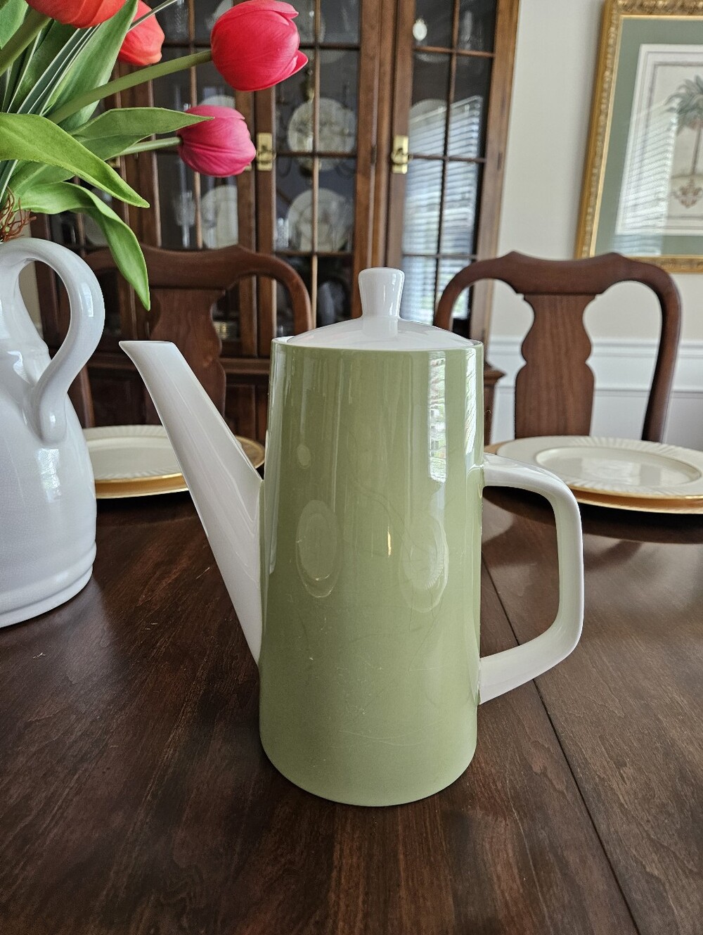 Vtg. MIKASA Coffee/Tea Pot CERA STONE Sage Green Porcelain Mid Century JAPAN